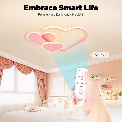 Plafonnier LED, en forme de cœur, à intensité variable, avec télécommande, trois couleurs de lumière, 3000-6000 K, rose, pour chambre d'enfant, chambre à coucher, hôtel (1/5)