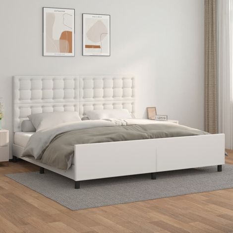 Lit adulte Contemporain Cadre de lit avec tête de lit Blanc 200x200 cm Similicuir 52679 (1/5)