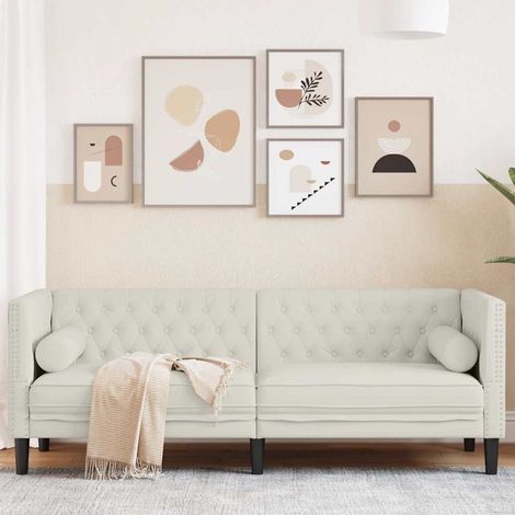 vidaXL Divano Chesterfield con Rinforzi 3 Posti Crema in Velluto