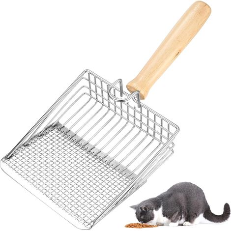 Katzenstreuschaufel, Metallstreuschaufel zum Sieben, Streuschaufel mit Holzgriff, Metall-Katzenstreuschaufel für klumpendes Katzenstreu, Streuschaufeln für Katzen und Kaninchen (1/5)