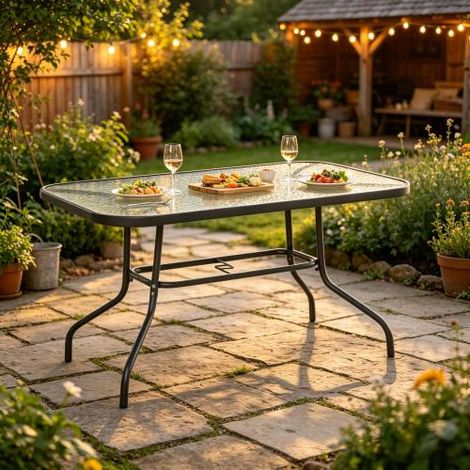 Elegante tavolo da patio, tavolo rettangolare da esterno, tavolo da pranzo con foro per palo dell'ombrellone (solo tavolo, ombrellone non incluso) Disponibile in loco (1/5)