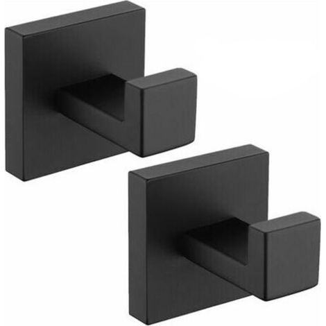 Lot de 2 crochets en inoxydable noir pour salle de bain - Patères murales pour serviettes et vêtements (1/5)