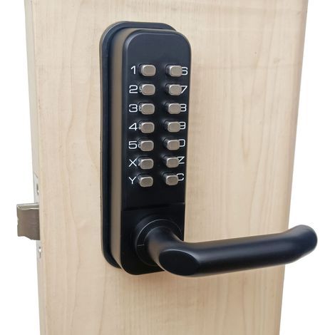 Waterproof Door Lock with Digital Push Button, Keyless, Zinc Alloy - Black (1/5)