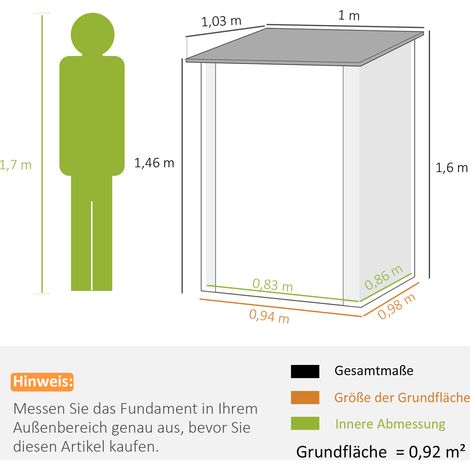 Abri de jardin en acier, 0,92 m², abri à outils avec toit pentu, armoire de jardin verrouillable, abri pour balcon ou terrasse, 100 x 103 x 160 cm, marron