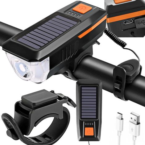 Lampe avant led pour vélo avec klaxon signal solaire guidon (1/5)
