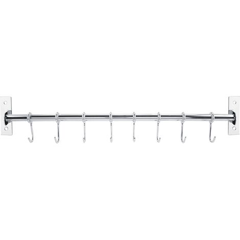 Étagère de rangement murale en acier inoxydable avec crochets de suspension pour salle de bain et cuisine (8 crochets) (1/5)