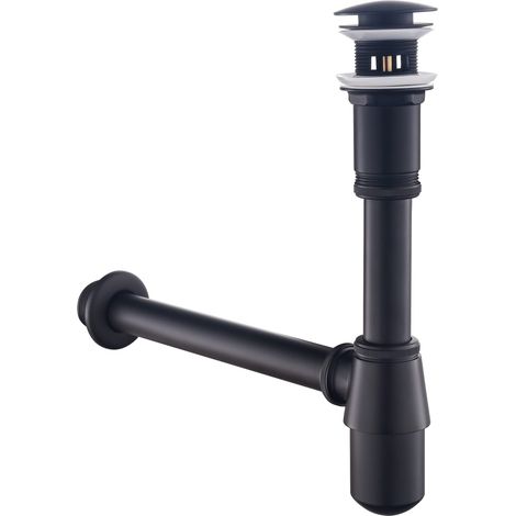 Kit – Siphon à Tasse avec Bonde avec Trop-plein pour Lavabo Noir mat, Laiton Universel Siphon Anti-Odeur, 1 1/4 Syphon Sifon (1/5)