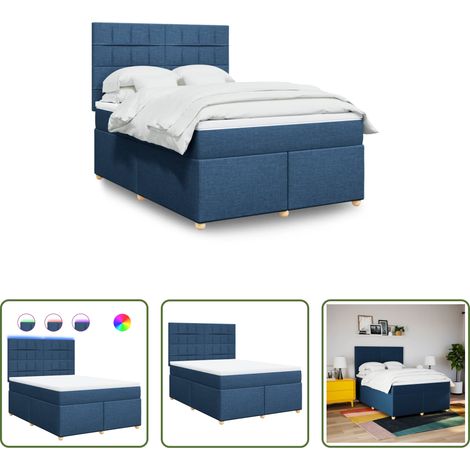 Matelas à ressorts ensachés - Sommier à lattes de lit avec matelas Bleu 140x200 cm Tissu (1/5)