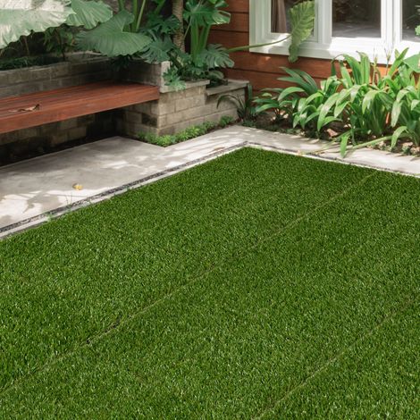 Gazon synthétique Artificiel Set de 10 Dalles Carreaux 30 x 30 cm épaisseur Confort 3.5 cm à emboîter Vert