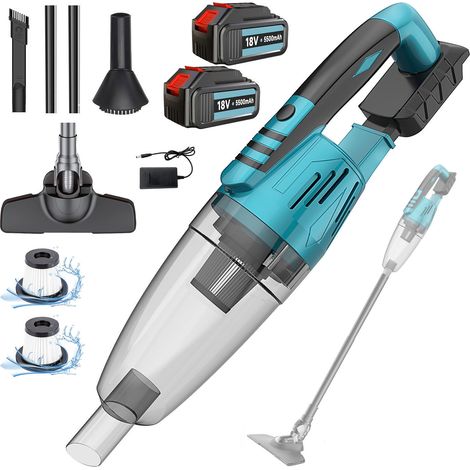 3-in-1-Staubsauger mit aufrechtem Stiel, Autostaubsauger, leicht, 10 KPA, 2 x 5,5 A wiederaufladbare Lithium-Akkus, 2 HEPA-Filter, für Teppiche, Tierhaare, kompatibel mit Makita-Akku