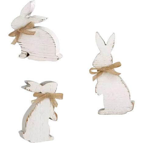 Lapin De Pâques En Bois - Décoration De Table Printemps - Pour Intérieur Extérieur Jardin - Lot De 3 (1/5)