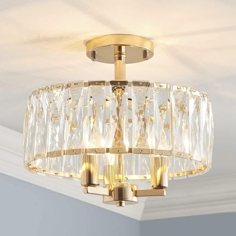 1 Lustre Plafond Cristal, Design Moderne Doré, 3 Lumières E14, Pour Salon Chambre