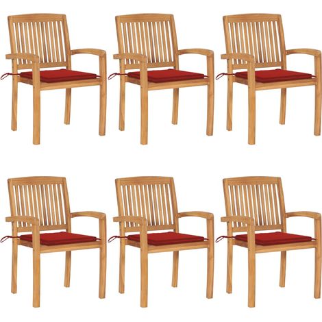 Teenpull – Stapelbare Gartenstühle mit Kissen 6 Stk. Massivholz Teak (1/5)