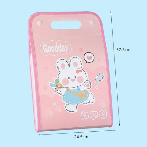 Classeur portable A4 vertical à 12 niveaux, grande capacité extensible, pochette de rangement par matière, organisateur de dossier bureau, lapin rose (1/5)