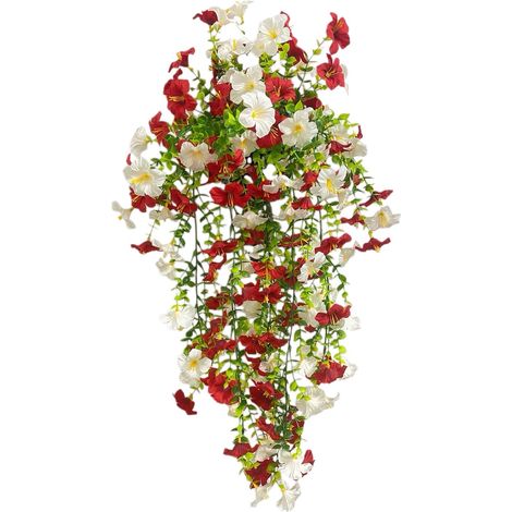 Set of 4 Decorative Hanging Artificial Flowers, Bindweed Imitation, Suitable for Terrace Gardens, Red and White (1/5)