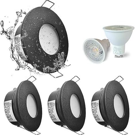 4XSweier Spot LED Noir Encastré IP65 étanche Spot de Plafond Encastrable LED 5W Blanc Chaud 3000K Eclairage Encastré Pour salle de bain, cuisine, couloir, douille GU10 incluse (1/5)