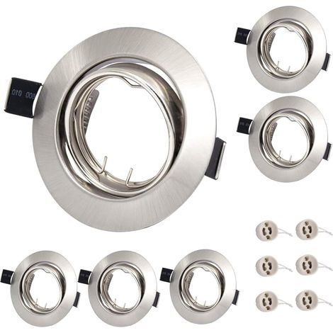 6 x Recessed Spotlights GU10 Set, Round Swivel, Recessed Spotlight, Brushed Aluminium, Includes GU10 Socket (1/5)