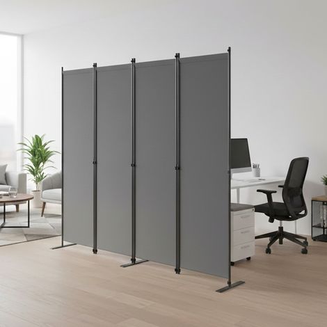 Paravento divisorio a 4 pannelli 204 x 180 cm, tessuto Oxford, telaio in ferro, grigio scuro (1/5)