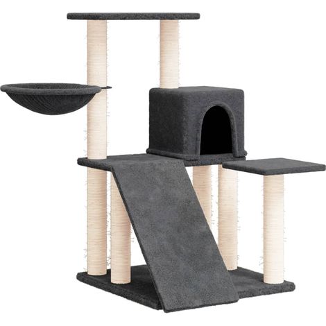 Tiragraffi per gatti Mobili per arrampicata su torre Tiragraffi piattaforma da arrampicata con tiragraffi in sisal scuro 82 cm grigio 020022707