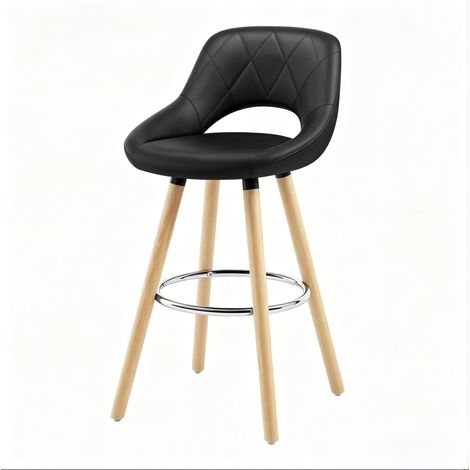 Sgabello da bar con schienale e braccioli in similpelle nera e gambe in legno 1 pezzo MODENUIT (1/5)