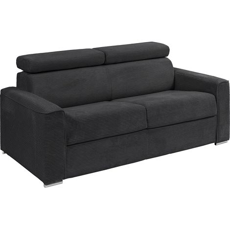 Divano letto 4 posti a ribalta Posto letto 160 cm Materasso 14 cm in Velluto a coste Grigio - VIZIR (1/5)