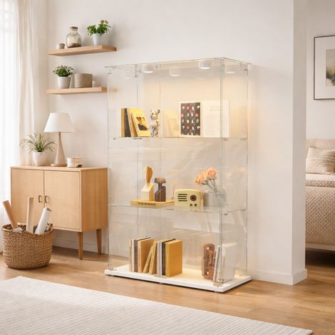 Vitrine en Verre avec Lumière tactile, Armoire Vitrine pour Collection Transparent Meuble vitrine Verre avec 2 Portes à Serrure et 3 Étagères Vitrines Salon Bar, 123x78.5x35 cm, Blanc (1/5)