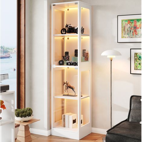 Vetrina in MDF e vetro temperato bianca 40 x 35 x 170 cm, 4 ripiani, LED con controllo app, anta push-to-open (1/5)