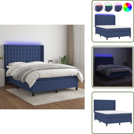 Boxspringbett mit Matratze & LED Blau 140x190 cm Stoff - Boxspringbett - Betten - Schlafräume - Blau - LED Beleuchtung (1/5)