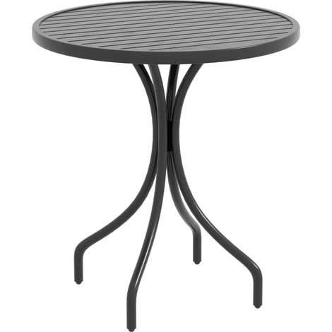Table de jardin ronde Ø66cm, table d'extérieur en acier galvanisé, plateau à lattes pour terrasse ou balcon, noir (1/5)