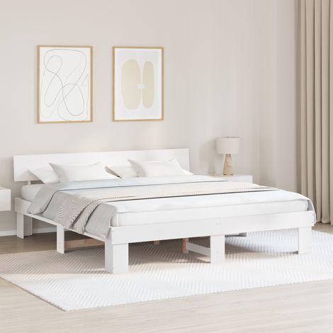 vidaXL Cadre de lit avec tête de lit Blanc 180 x 200 cm Pin massif (1/5)