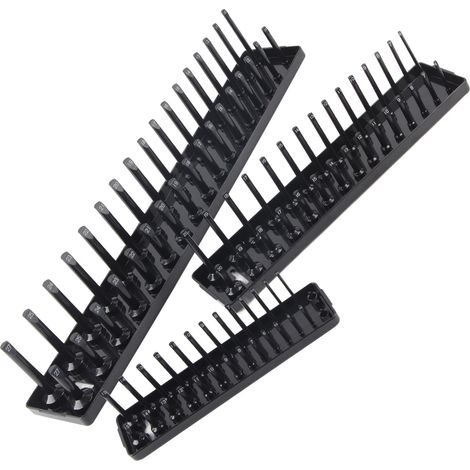 Multifunktionales Aufbewahrungsset für Werkzeuge inklusive 3 schwarzer Steckschlüsselhalter von 6,35 mm (1/4 Zoll), 9,5 mm (3/8 Zoll) und 12,7 mm (1/2 Zoll). (1/5)