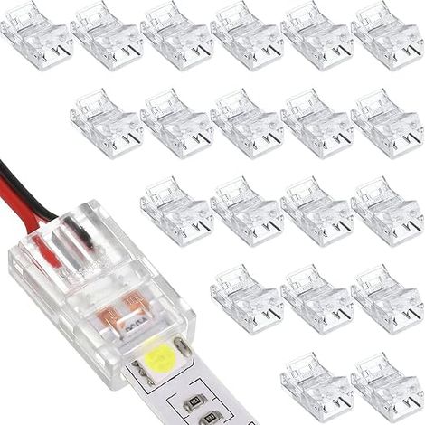 20 Pieces 10mm 2 Pin LED Connector, Seamless LED Strip Connector, LED Quick Connectors, for LED Wire Strip 3528/2835 (1/5)