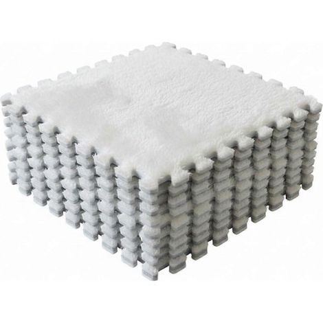 Tapis de sol emboîtables polaire douce, dalles mousse EVA souple, revêtement modulaire rembourré 33x33 cm blanc pour chambre salon (1/5)