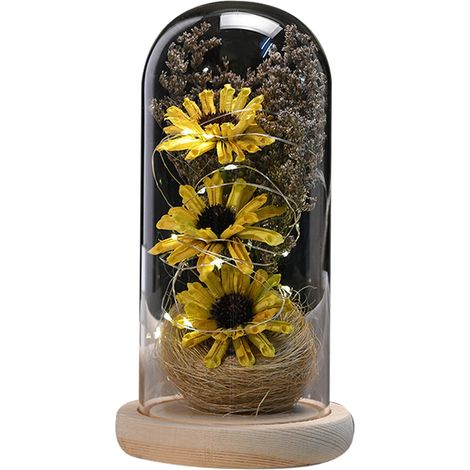 1 Tournesol artificiel, dôme de verre, bande LED, éclairage décoratif, cadeau femme, décoration intérieur (1/5)