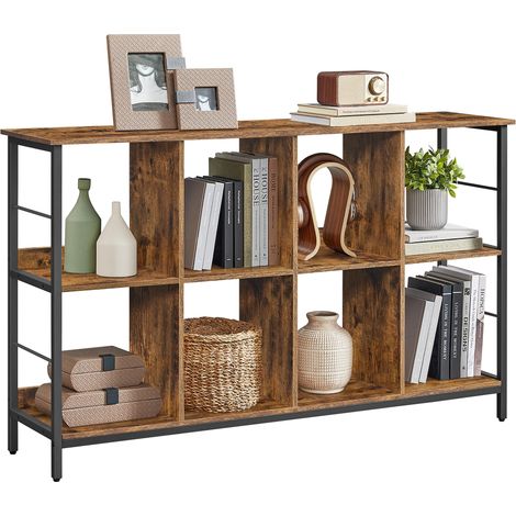 Meuble de Rangement 2 Niveaux, Étagère Rangement, Bibliothèque Style Industriel, 8 Cubes, pour Salon, Bureau, Entrée, Cuisine, 33 x 132,6 x 80 cm, Marron Rustique et Noir (1/5)