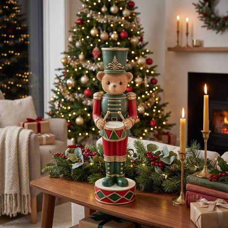 Soldatino di natale orso in poliresina color verde e rosso per decorazioni natalizie (1/3)