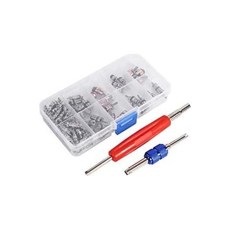 Kit d'Outils de Réparation Climatisation Conditionnement d'air Soupape Core A/C R134a / R12 Réfrigération Tire Vanne Valve Assortment set 102pcs pour Voiture Auto (1/5)