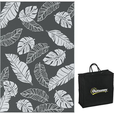Alfombra exterior reversible de plástico 182 x 274 cm gris blanco (1/5)