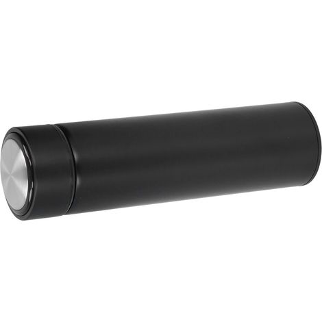 Gourde isotherme en acier inoxydable avec filtre amovible, idéale pour la randonnée, le vélo et le shopping. Sans affichage de la température. Couleur : Noir. (1/5)