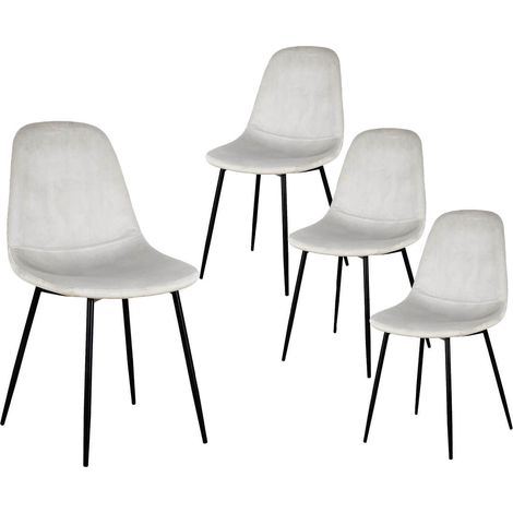 ALESSIA - Lot de 4 Chaises Velours Côtelé Gris Clair (1/5)