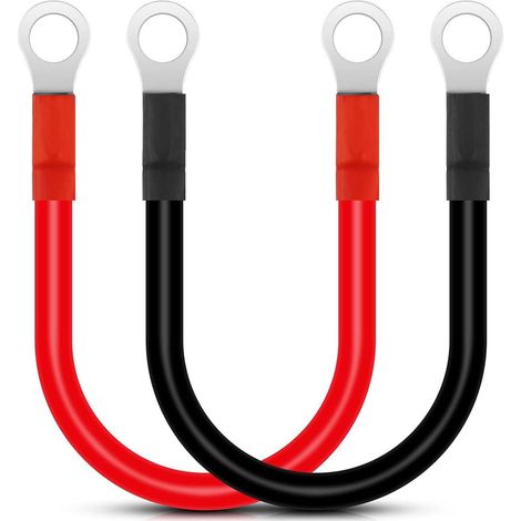 30cm Câble Onduleur de Batterie 12V-24V 25mm² 3AWG (Max 125A) Câble de Batterie Auto Rouge et Noir avec Bornes à Anneau Fil Flexible en Cuivre pour Camion, Moto, Solaire, RV, Marine (1/5)