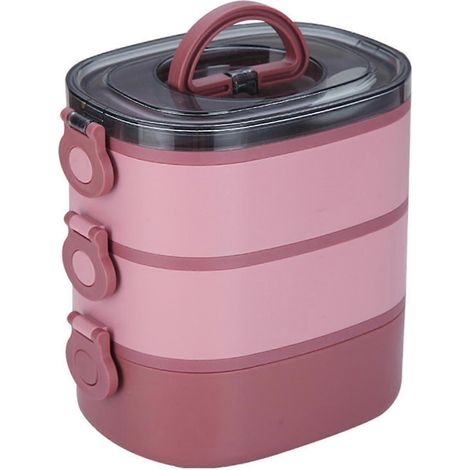 Boîte à lunch 2800 ml à trois compartiments, grande capacité, avec poignée de transport, de qualité alimentaire, idéale pour les écoliers et les étudiants (Bento Food Co., rouge). (1/5)