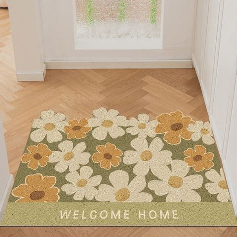 LAN Cercle en soie à motif floral vert horizontal 40 x 60 cm Tapis de sol en soie bouclée à petits motifs floraux découpés, adapté à un usage domestique, résistant à la saleté, à l'usure, antidérapant (1/5)