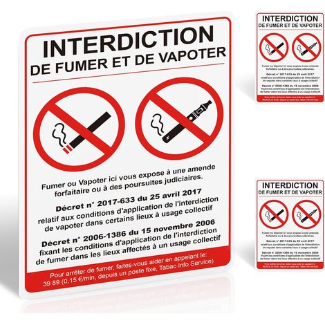 Panneau Interdiction De Fumer Et Vapoter, 3 Autocollants, 200 x 150 mm (1/5)