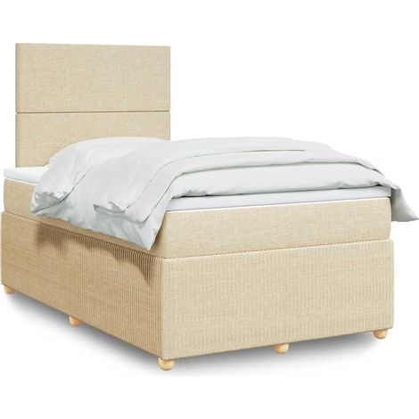 vidaXL Sommier à lattes de lit avec matelas crème 120x190 cm tissu (1/5)