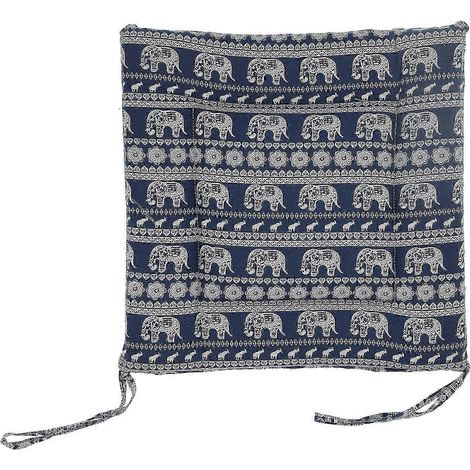 Coussin de chaise simple en pur coton et lin, épais, antidérapant et doux pour le sol (Éléphant bleu) (1/5)
