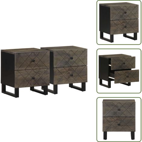 Nachttische 2 Stk. Schwarz 40x33x46 cm Massivholz Mango - Nachttisch - Nachttische - Nachtschrank - Nachtkonsole (1/5)