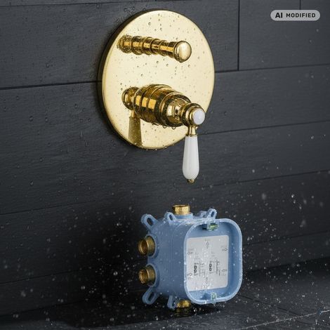 PaulGurkes Robinet encastré doré à 2 voies avec boîte de montage rétro (1/5)