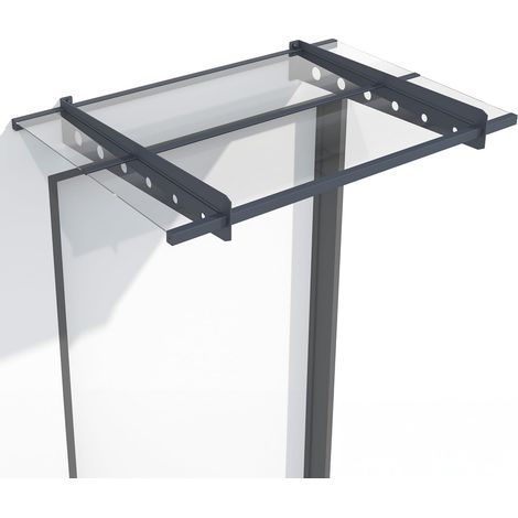 Auvent de Porte d'entrée de 120 x 80 cm en Verre Acrylique et Acier — auvent de Porte Anthracite — Toit pour Porte, entrée et entrée de Maison en Verre Gris foncé (1/5)