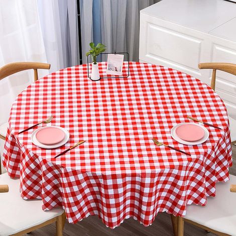 Mantel redondo antimanchas, mantel a cuadros lavable e impermeable, mantel redondo de tela de poliéster, cubierta de mesa antipolvo, para bodas (260 cm). (1/5)